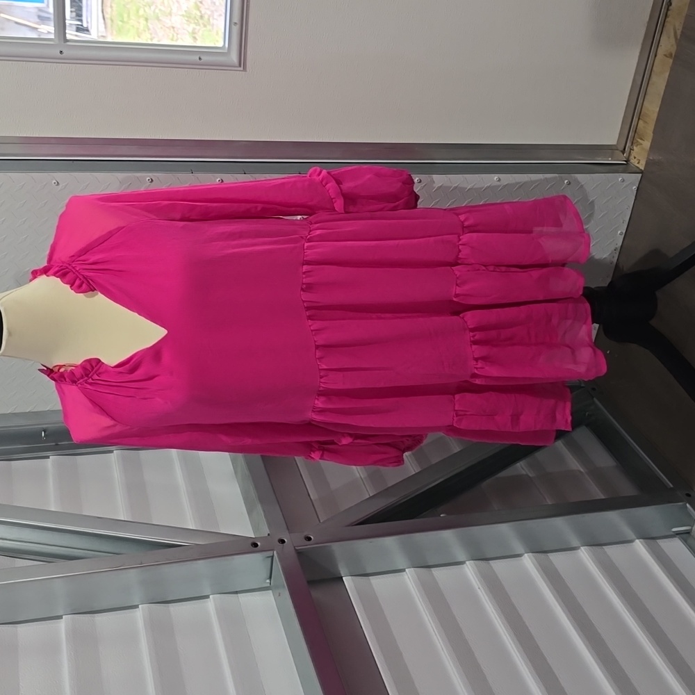 VINCE CAMUTO Long Sleeve Ruffle‎ Hem Chiffon Dress Large
